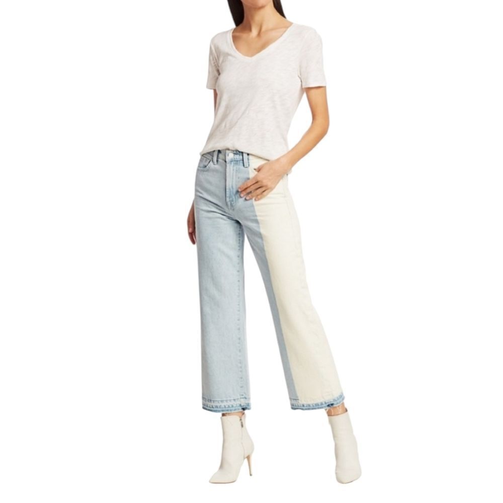 7FAM Alexa two tone high rise straight cropped jeans in Mulholland Drive 31